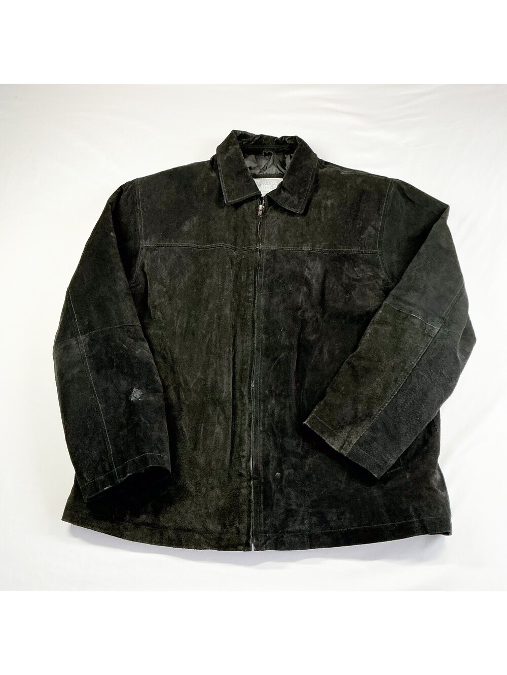 Vintage Leather Black Suede Jacket Quilted Lining Casual Zip Front Large